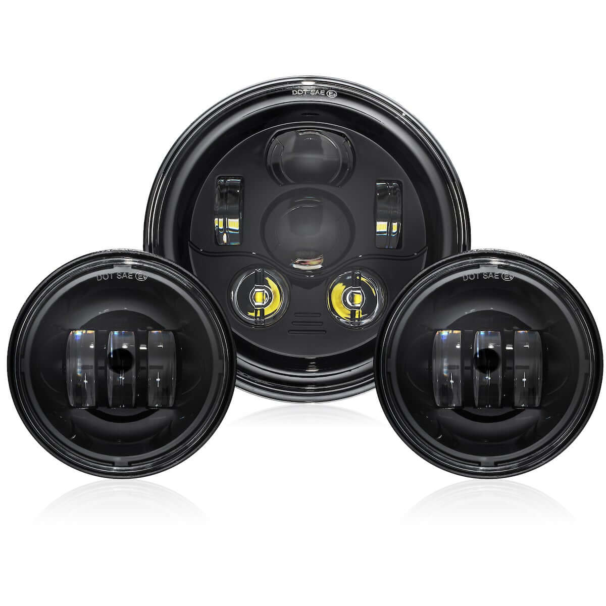 7&quot; RRI Blazemaker V1 LED Headlight with Auxiliary Passing Lamps-LED Headlights-Rogue Rider Industries-Black-Rogue Rider Industries for Harley Davidson Motorcycles