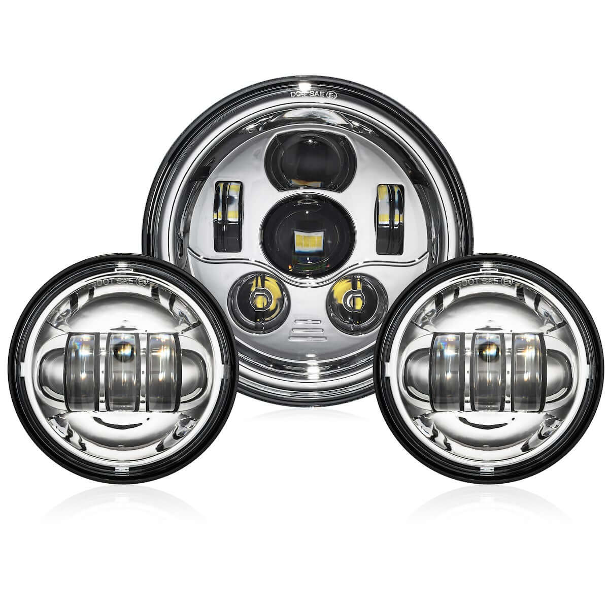 7&quot; RRI Blazemaker V1 LED Headlight with Auxiliary Passing Lamps-LED Headlights-Rogue Rider Industries-Chrome-Rogue Rider Industries for Harley Davidson Motorcycles