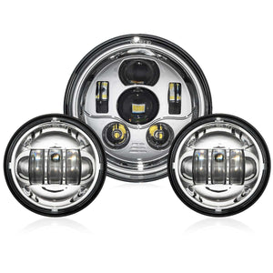 7" RRI Blazemaker V1 LED Headlight with Auxiliary Passing Lamps-LED Headlights-Rogue Rider Industries-Chrome-Rogue Rider Industries for Harley Davidson Motorcycles