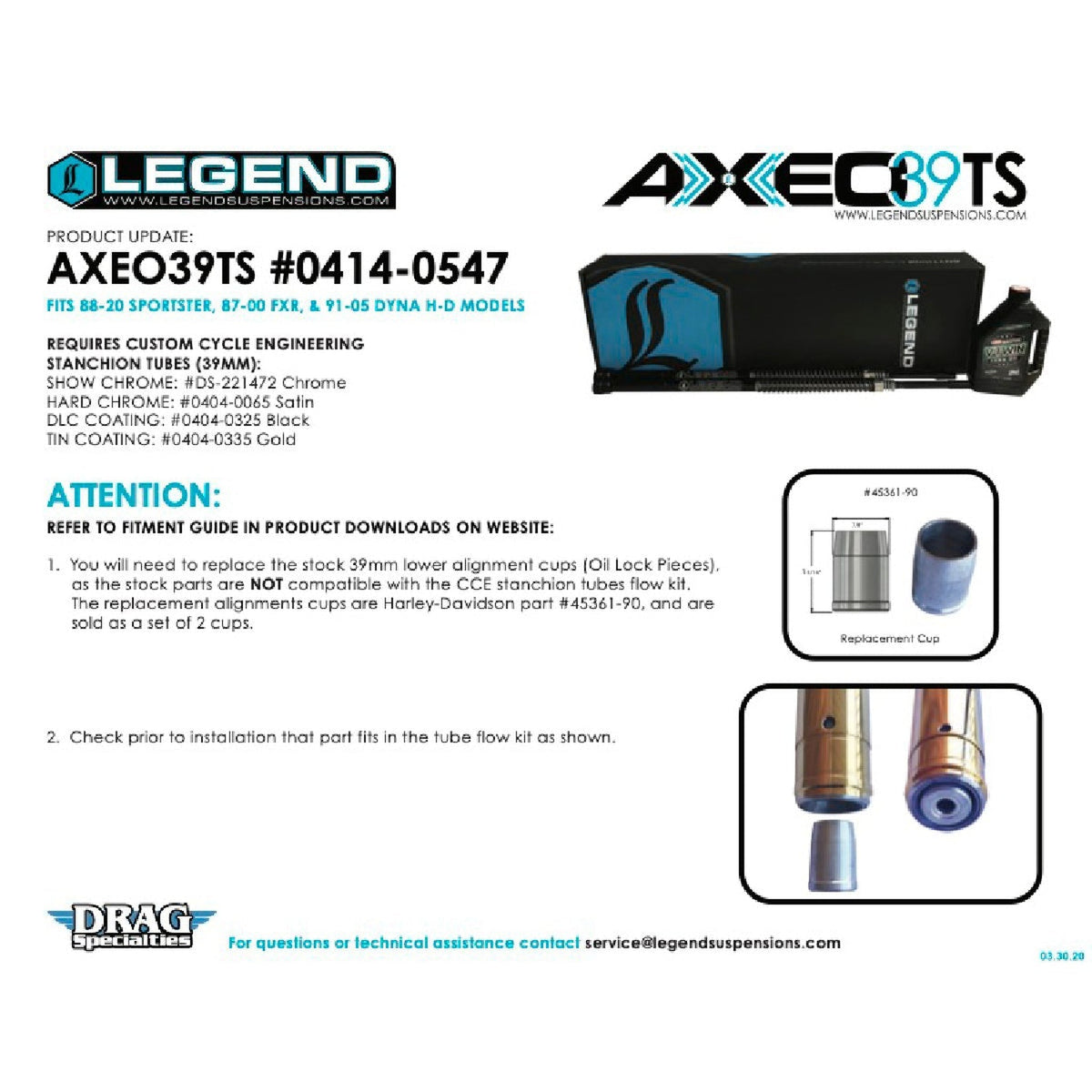 Legend AXEO39TS 39MM Dyna, Sportster &amp; FXR High Performance +2&quot; Front Suspension-Frames and Suspension-Legend Suspensions-Rogue Rider Industries for Harley Davidson Motorcycles